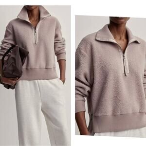 NEW VARLEY Roselle Half Zip Fleece in Sphinx Mauve Dusty Pink Satin Trim Size XL